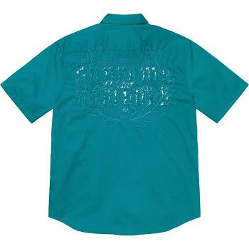 Supreme Croc Patch S/S Work Shirts Aqua | ZA385OR