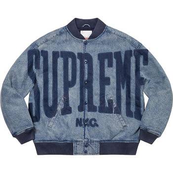Supreme Washed Knockout Denim Varsity Jackets Navy | ZA437OR