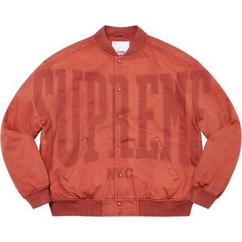 Supreme Washed Knockout Denim Varsity Jackets Red | ZA438PQ